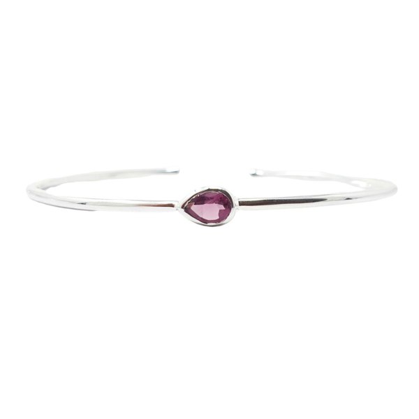 Minimalist Sterling Silver Ruby July Birthstone Bangle Bracelet