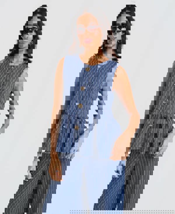 Blue Stripe Peplum Top