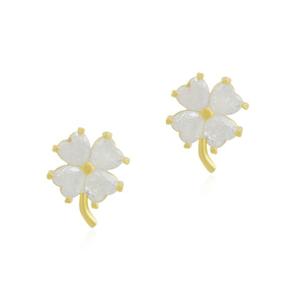 Spero London Four Leaf Clover Sterling Silver Stud Earrings - White