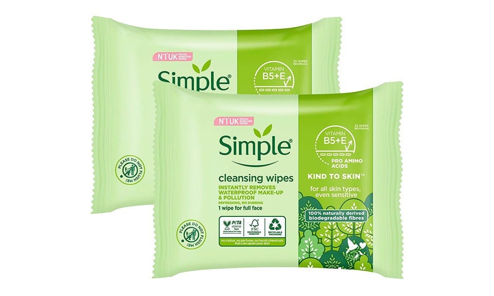 Simple Kind to Skin Cleansing Biodegradable Facial Wipes 25pcs