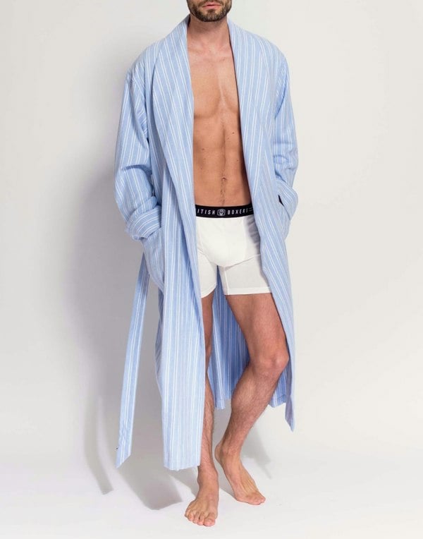 British Boxers Men's Brushed Cotton Dressing Gown – Westwood Blue Stripe