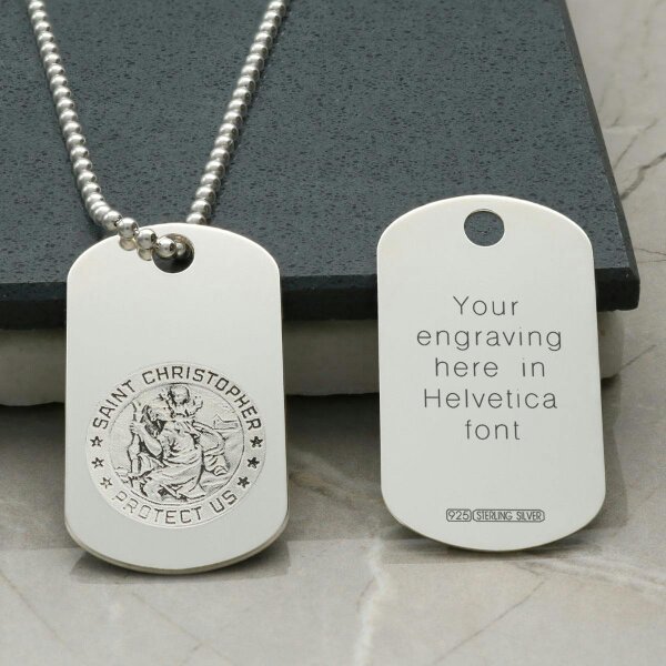 Christopher James of London Sterling Silver Engraved St Christopher Dog Tag With Optional Engraving and Chain