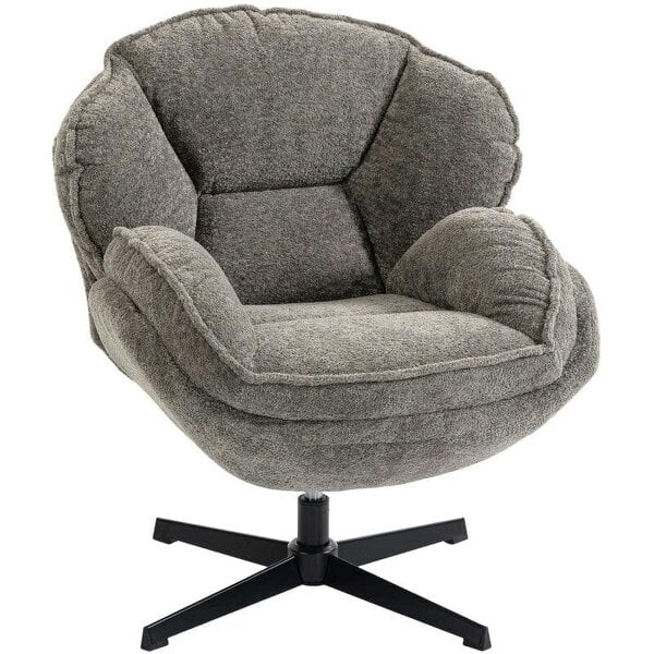 Modern Wingback Accent Chair, Velvet Armchair with Four-Star Base, S-Springs, Swivel, Grey
