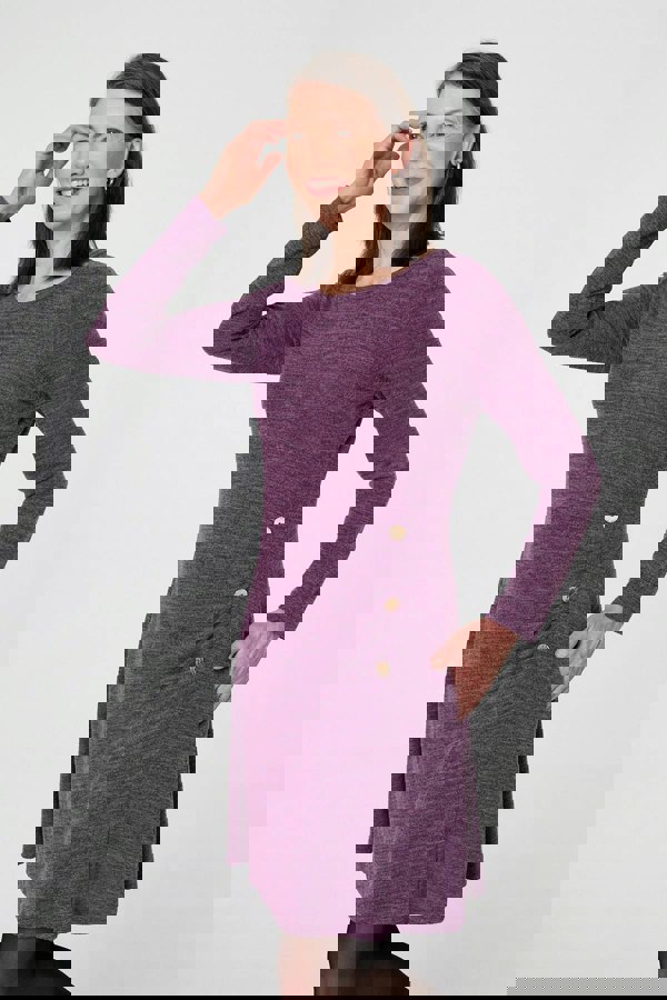 Purple | Ruched Button Detail Short Shift Dress
