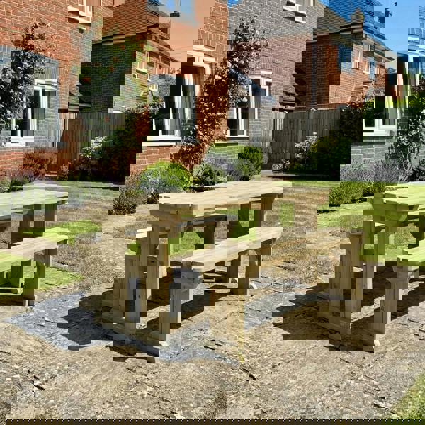 Arbor Garden Solutions Yews Rounded Space Saving Picnic Table and Benches Set