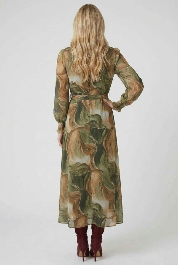 Izabel London Abstract Tie Waist A-Line Maxi Dress