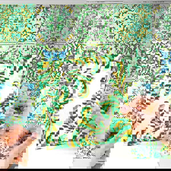 WT1520 - Turkish Green Mosaic Tile Sticker - 15 cm x 15 cm - 24 pcs