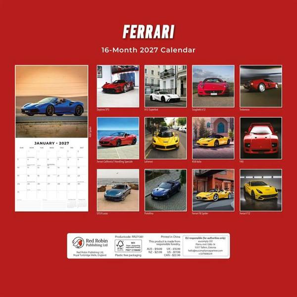 Ferrari Calendar 2027, Wall Calendars, Month To View, Transport, Gift