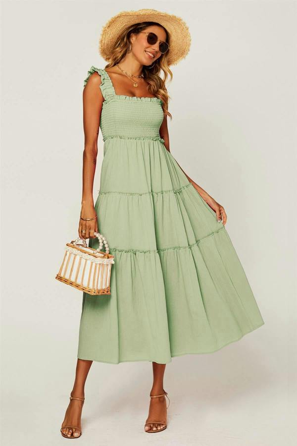 FS Collection Hem Detail Tiered Maxi Dress In Lime