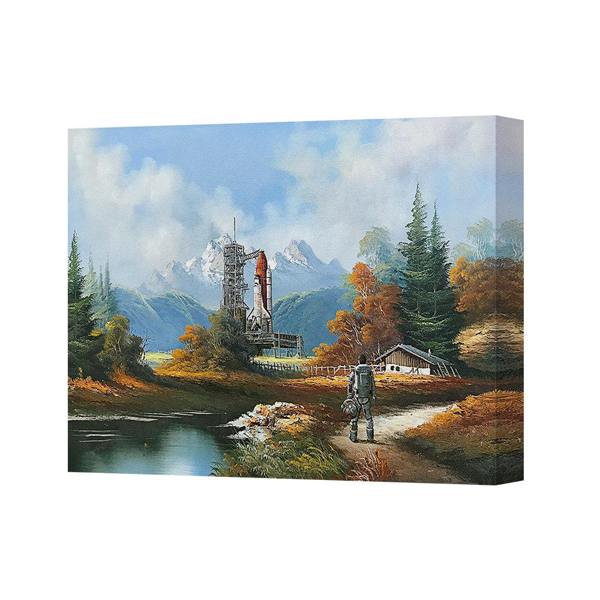 Benjamin Tate Design Autumn Landscape Canvas Wall Art With Rocket Launch Scene