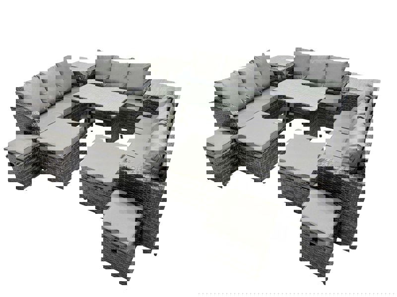 Fimous Garden Rattan Outdoor Furniture Set 13 Seater with 3 Seater Sofa 4 Stools 2 Side Tables Dark Grey