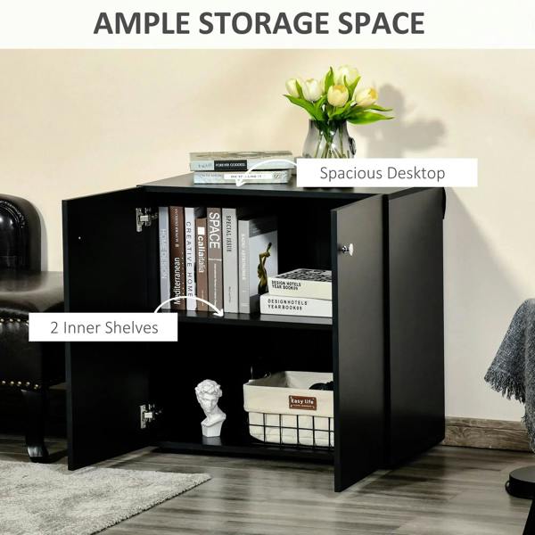 Black cabinet with two inner shelves for organized storage