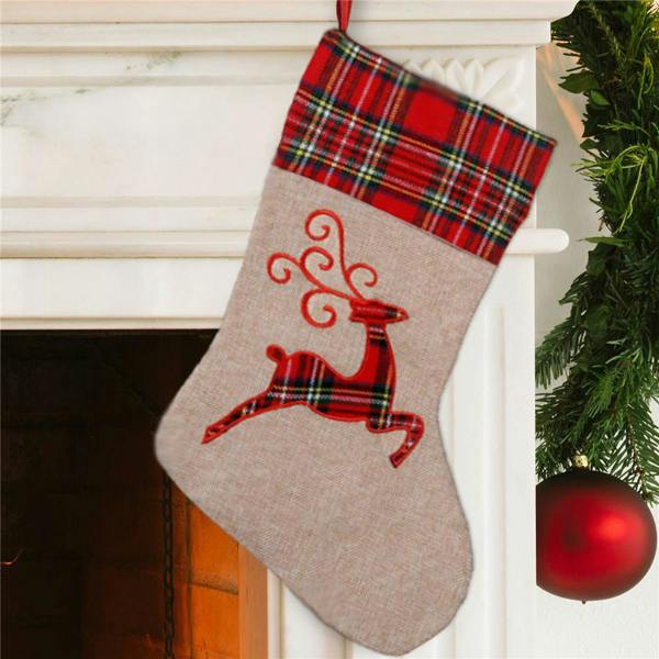 45cm Christmas Stockings Set of 4 Reindeer, Snowman, Robin and Pudding Hanging Decorations image 1