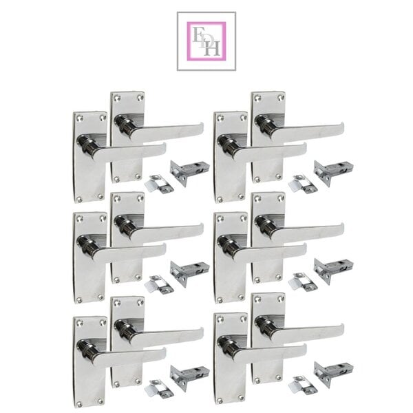 EDH Door Hardware Victorian Straight Chrome Door Handles – Interior Lever Handles + Tubular Latch