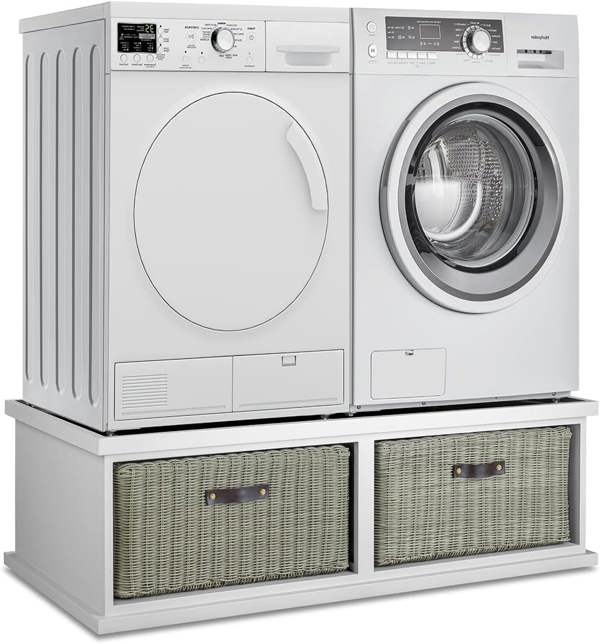 Statement Furniture Tetbury Washing Machine and Dryer Stand, Double Appliance Pedestal with Storage