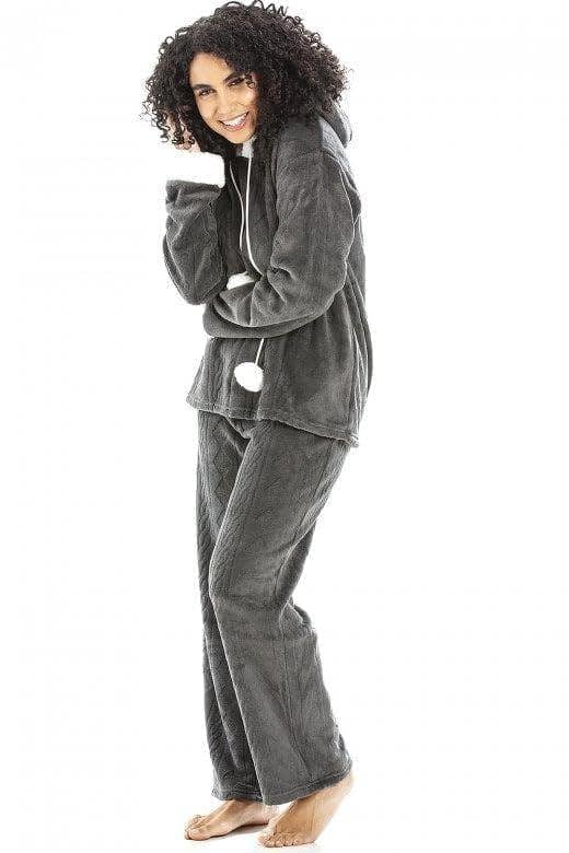 Camille Women's Hooded Pyjama Set Long Sleeve Fleece Nightwear