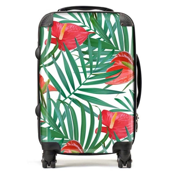 Warren Reed Tropical Flowers And Palm Leaves Suitcase