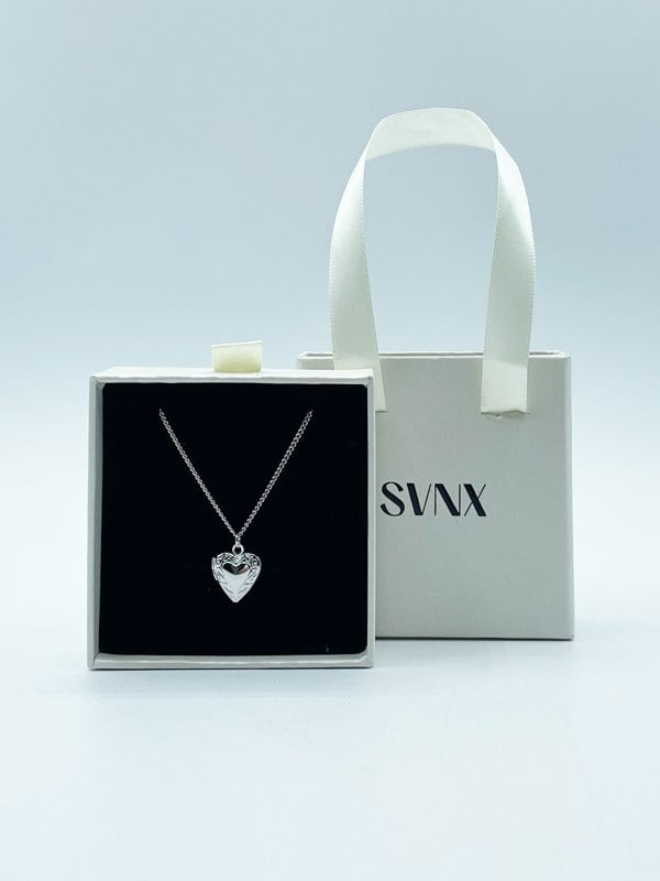 SVNX Small Heart Locket Necklace in Silver Colour