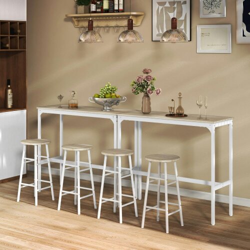 Wyld Haus Faro Wooden Oak 3 Piece Industrial Bar Table And Stool Set