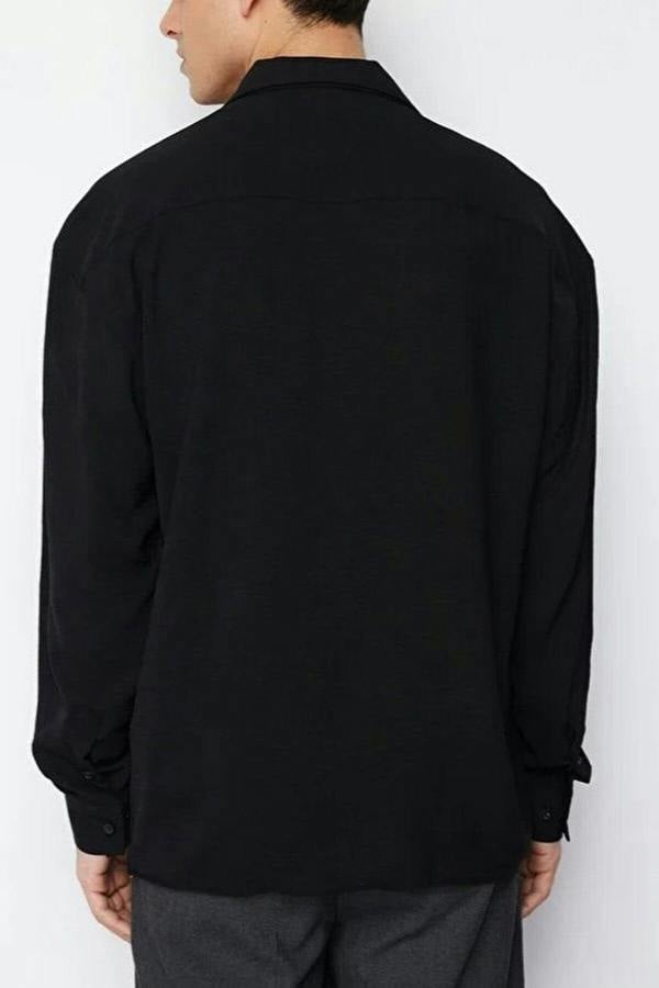 WOVCOR Oversize Fit Open Collar Linen Look Men’s Shirt