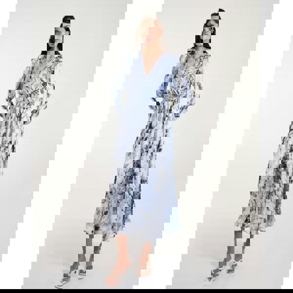 Blue Vanilla Watercolour Wrap Front Belted Midi Dress