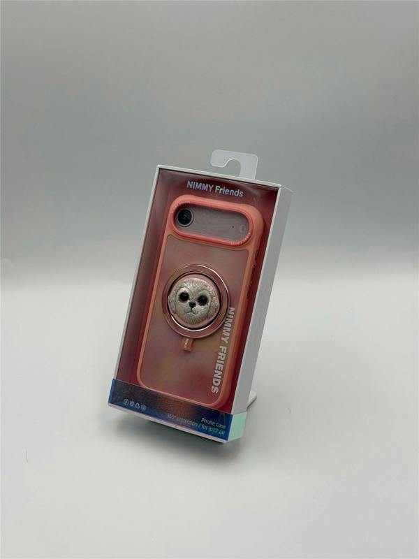 Nimmy Friends Nimmy Big Eye Cute Pet Bischon Fraise Dog Face Case with Detachable MagSafe Grip for iPhone 17 Air 6.5" Pink