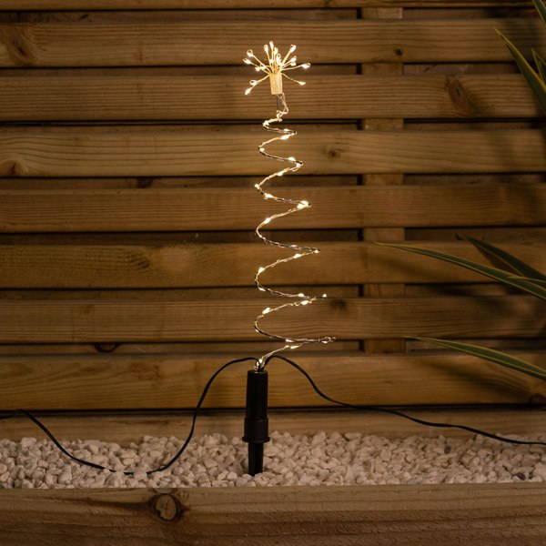 Samuel Alexander 30cm Set of 4 Light up Silver Shaped Christmas Tree Garden Path Lights with 200 Warm White LEDs