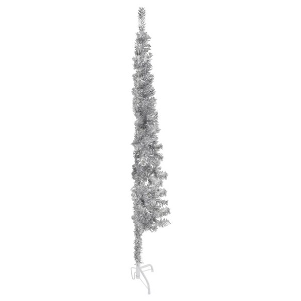 Berkfield Slim Artificial Half Christmas Tree with Stand Silver 180 cm