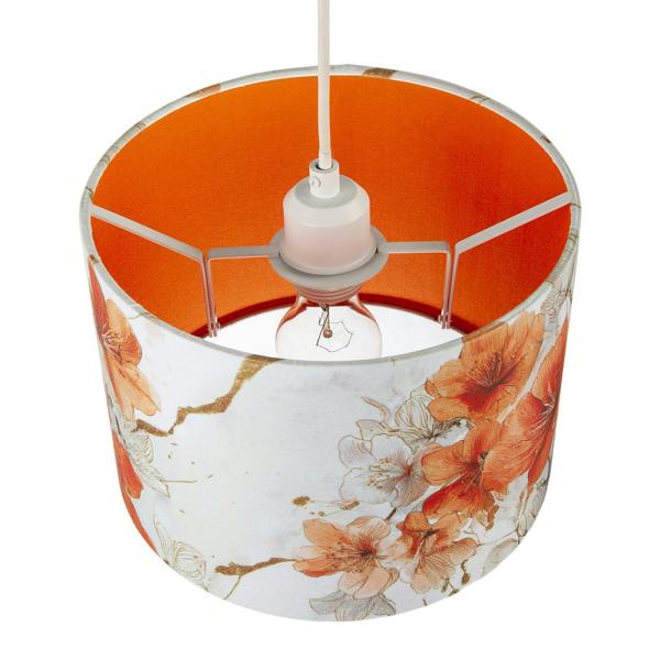 Orange and Gold Floral Watercolour Fabric Lamp Shade with Inner Lining Image 3