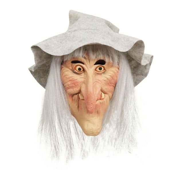Bristol Novelty Unisex Adults Halloween Witch Latex Head Mask With Hair And Hat - Grey/Beige/White - 