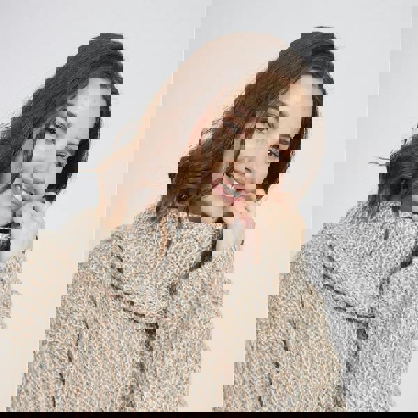 Brave Soul Stone Oversized Fisherman Knit Roll Neck Jumper - Stone Image 4