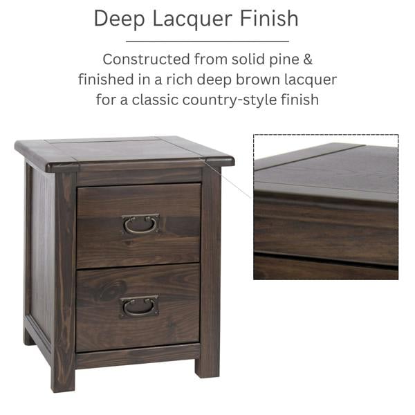 Core Products Set of 2 Boston 2-Drawer Rustic Brown Lacquered Spacious Bedside Cabinets