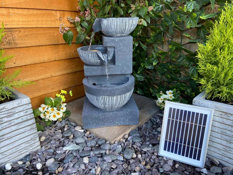Tranquillity Water Features 3 Bowl Pour Contemporary Solar Water Feature