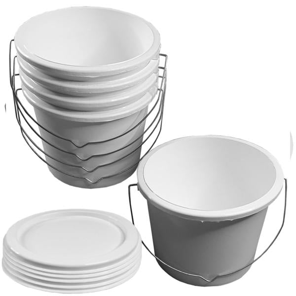 Ketoplastics Plastic Paint Kettle Container with Metal Handle and Lid Empty Pots for Paint or Paste 2.5 Litre - 5 Pack