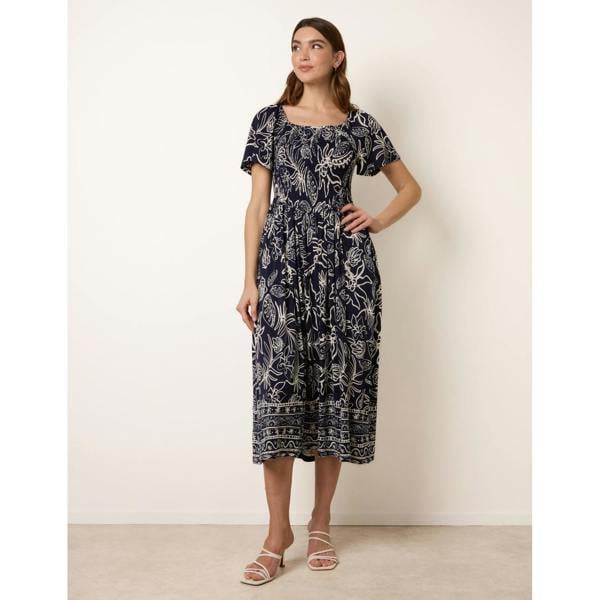 Blue Vanilla Shirred Drop Waist Midi Dress