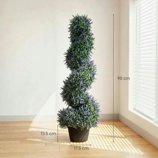 Artificial Lavender Topiary Tree Set of 2, UV Resistant Fake Plants in Pot for Indoor Outdoor Decor, 90 cm, Purple