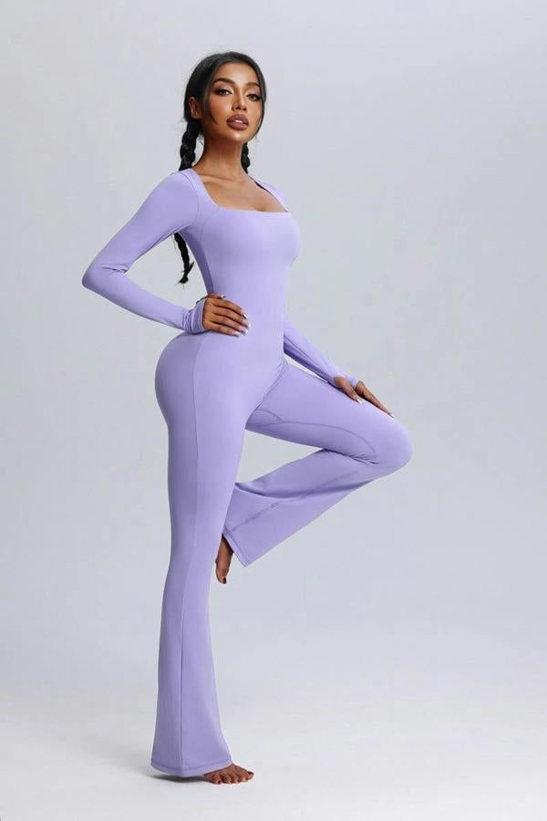 Anniou Square Neck Flared Yoga Jumpsuit