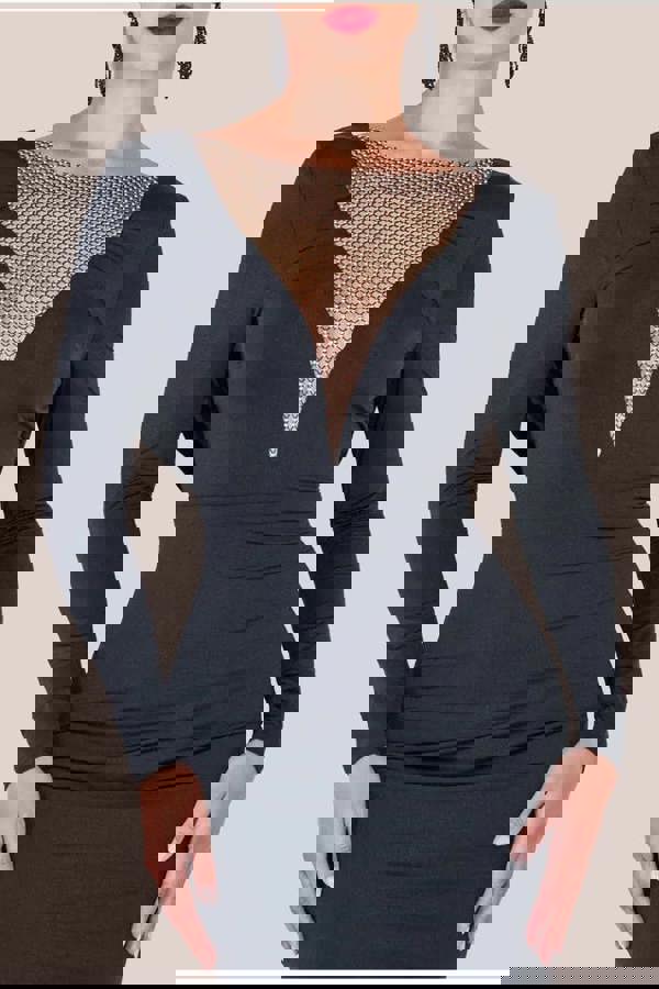 Diamante Fishnet Cowl Back Midi - Black DR4073