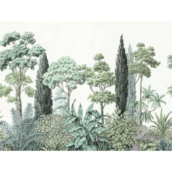 Grandeco Zarautz Botanical Trees 7 Lane Textured Repeatable Mural, 3.71 x 2.8m, Green