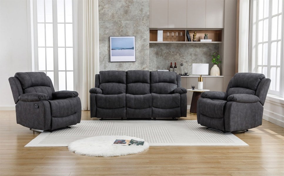 Furniture One Recliner Sofa, Leathaire Fabric Manual Recliner Armchair 105–135 Degrees Recliner Padded Sofa with Adjustable Backrest and Footrest