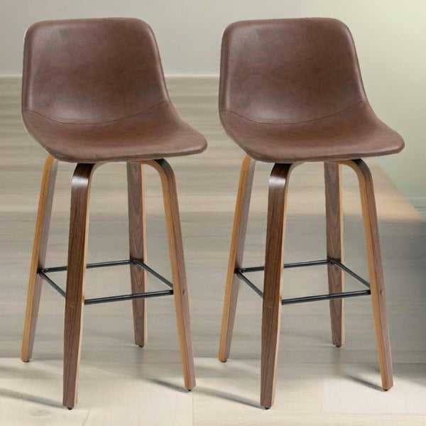 Rafaelo Mobilia Set of 2 Brown Bar Stools With Wooden Legs