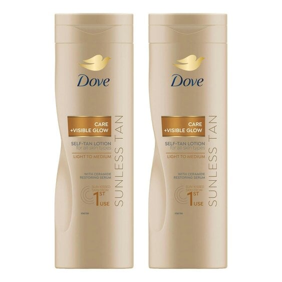 Dove Visible Glow Self-Tan Lotion Nourishing Care Light to Medium Skin, 2x400ml