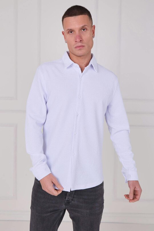 Men's Textured Button-Up Shirt - White