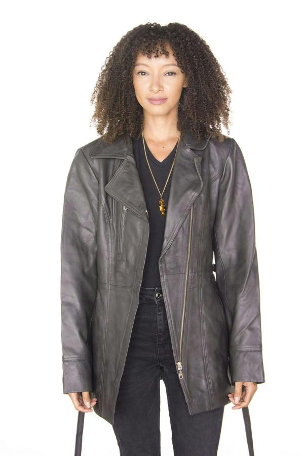 Infinity Leather Womens Leather Long Biker Jacket-Muscat