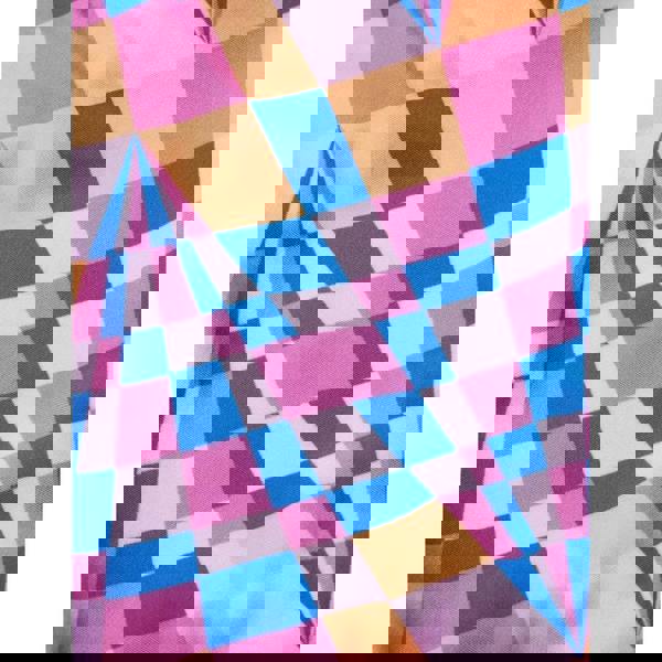 Vibrant pink/blue girls allover medalist swimsuit with pastel checkered fabric