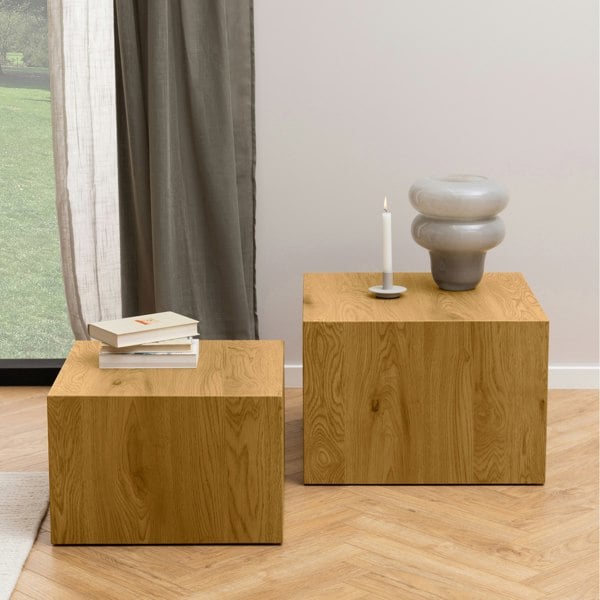 Furniture To Go Dice Square Coffee Table Set in Oak Effect
