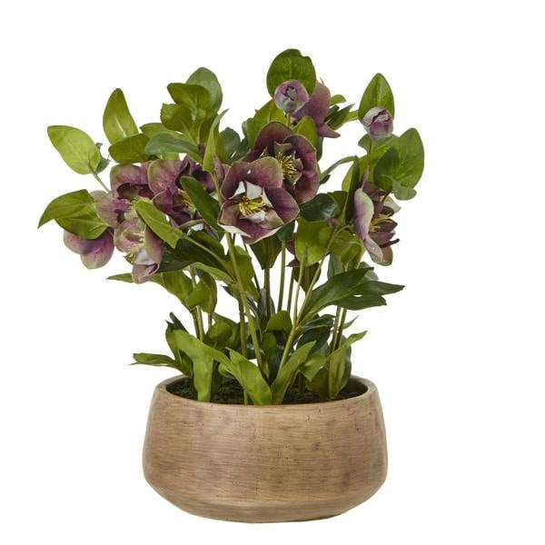 Hill Interiors Hellebore Artificial Potted Plant - Deep Plum - 