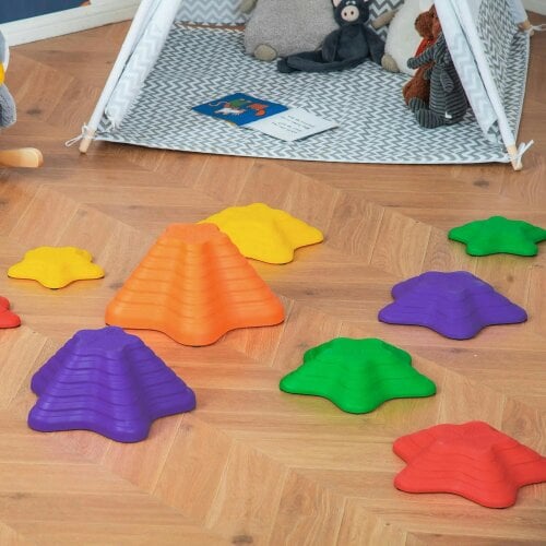 Bobobiy 11-Piece Kids Stepping Stones, Starfish Style Non-slip Obstacle Course, Stackable Balance Blocks Garden Toys, Encourage Toddler Sensory Toys