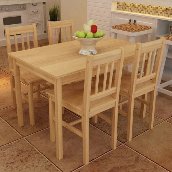 Berkfield Dining Set 5 Pieces Pine Wood Natural