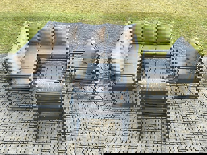 Fimous Outdoor Garden Furniture Set Aluminium Lounge Sofa Square Coffee Table Sets with 2 Pcs Chair Indoor Conservatory Set Dark Grey